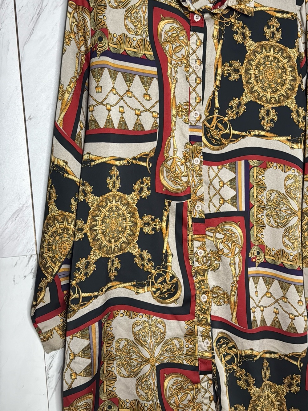 Boohoo Baroque Medallion Button-Down Shirt Dress Size 14 - Picture 3 of 6